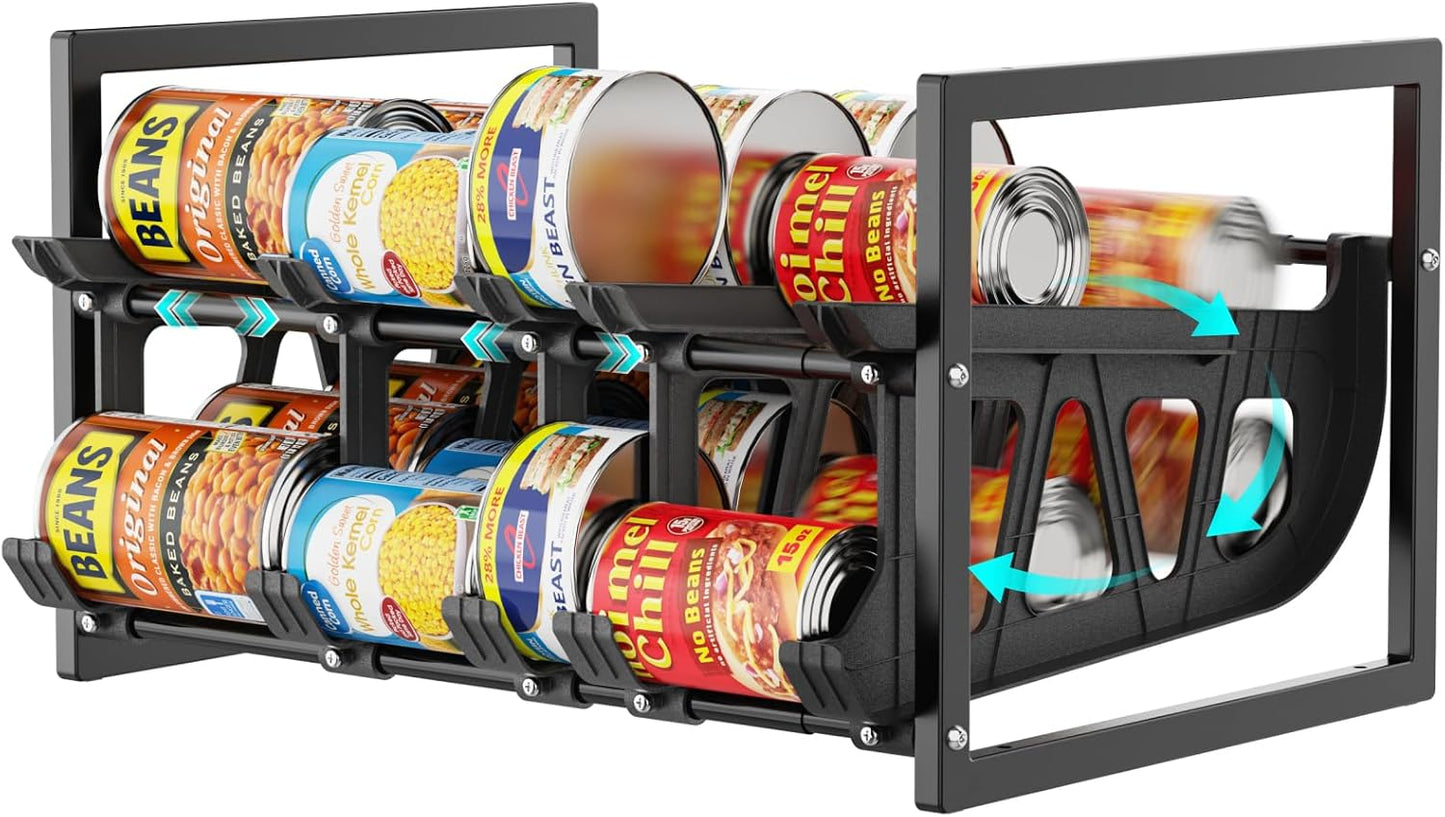 iSPECLE Can Organizer for Pantry with Adjustable Dividers, Hold 40-60 Cans Auto Rolling, Black