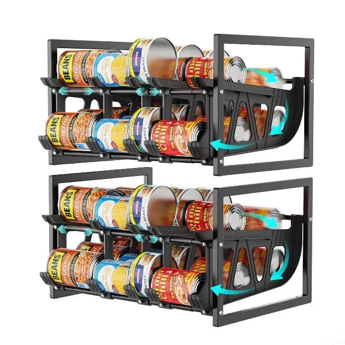 iSPECLE Can Organizer for Pantry with Adjustable Dividers, Hold 40-60 Cans Auto Rolling, Black