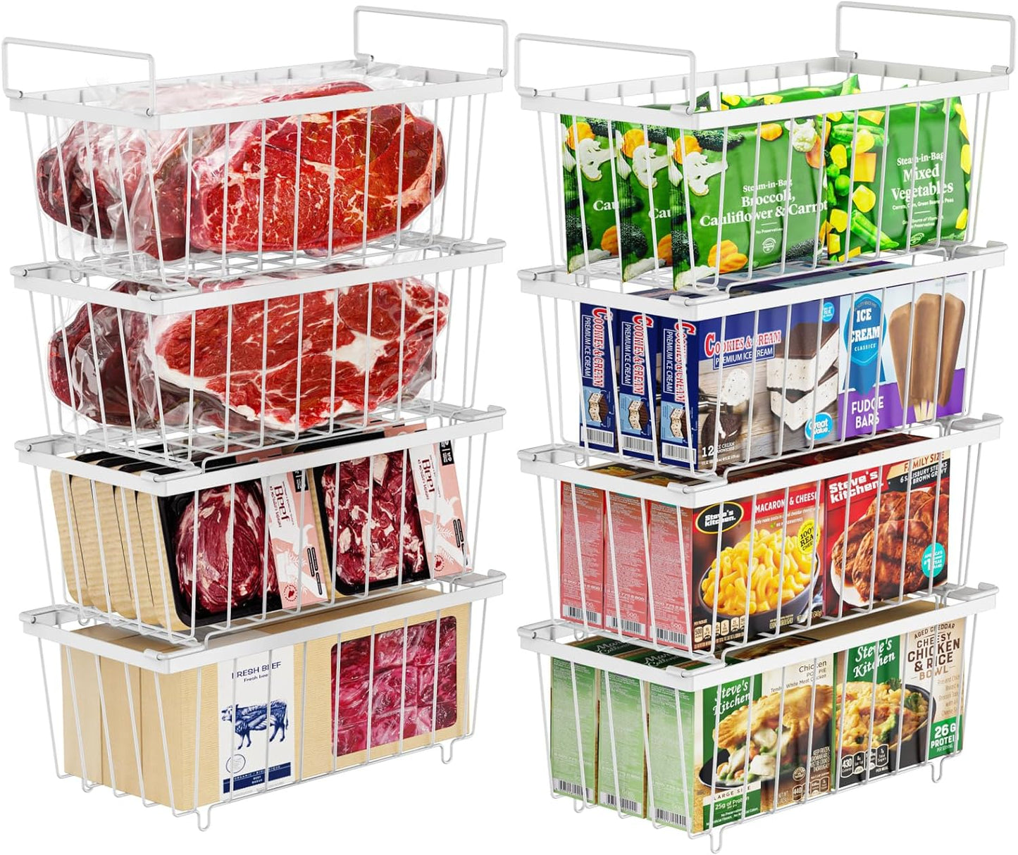 iSPECLE Chest Freezer Organizer Bins - Stackable Freezer Organizer Bins for 5 Cu.FT Freezer , with Handle Add Storage Space