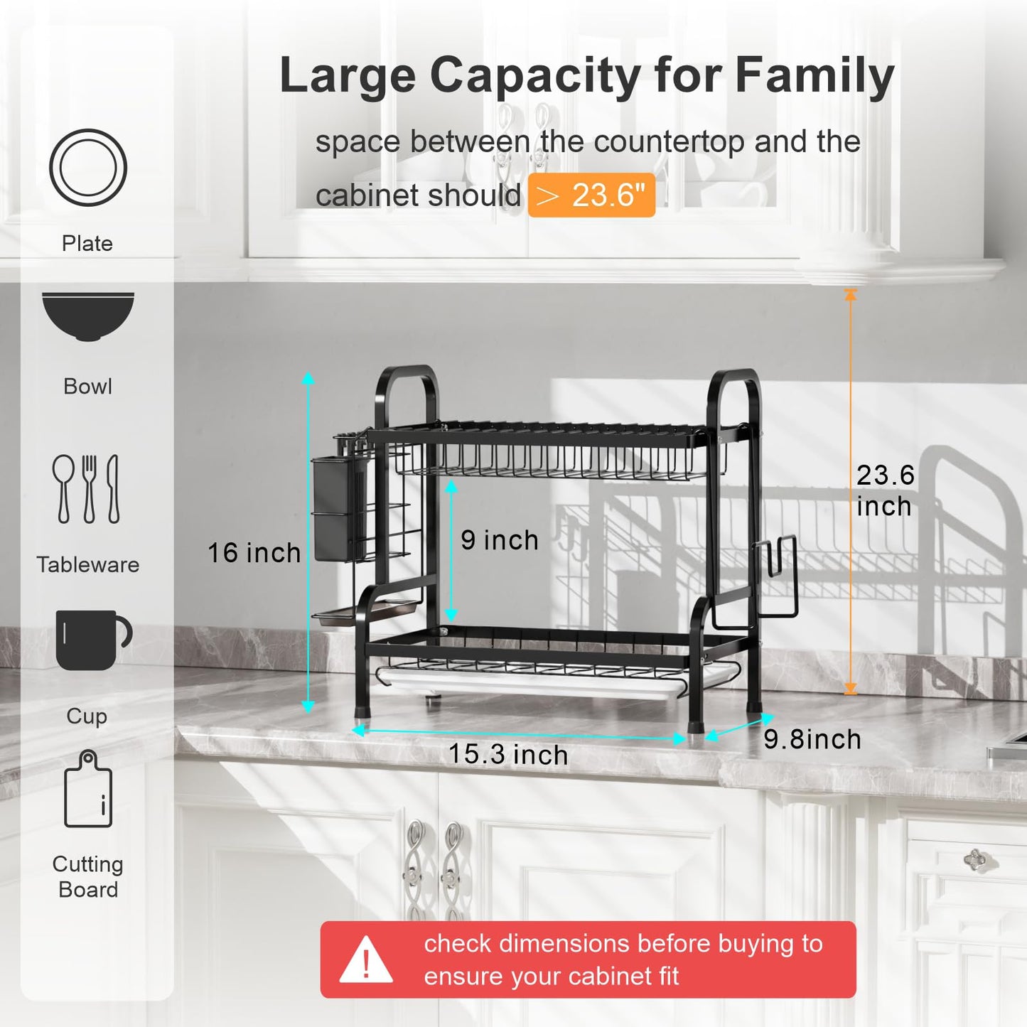 iSPECLE 2 Tier Dish Drying Rack with Drainboard