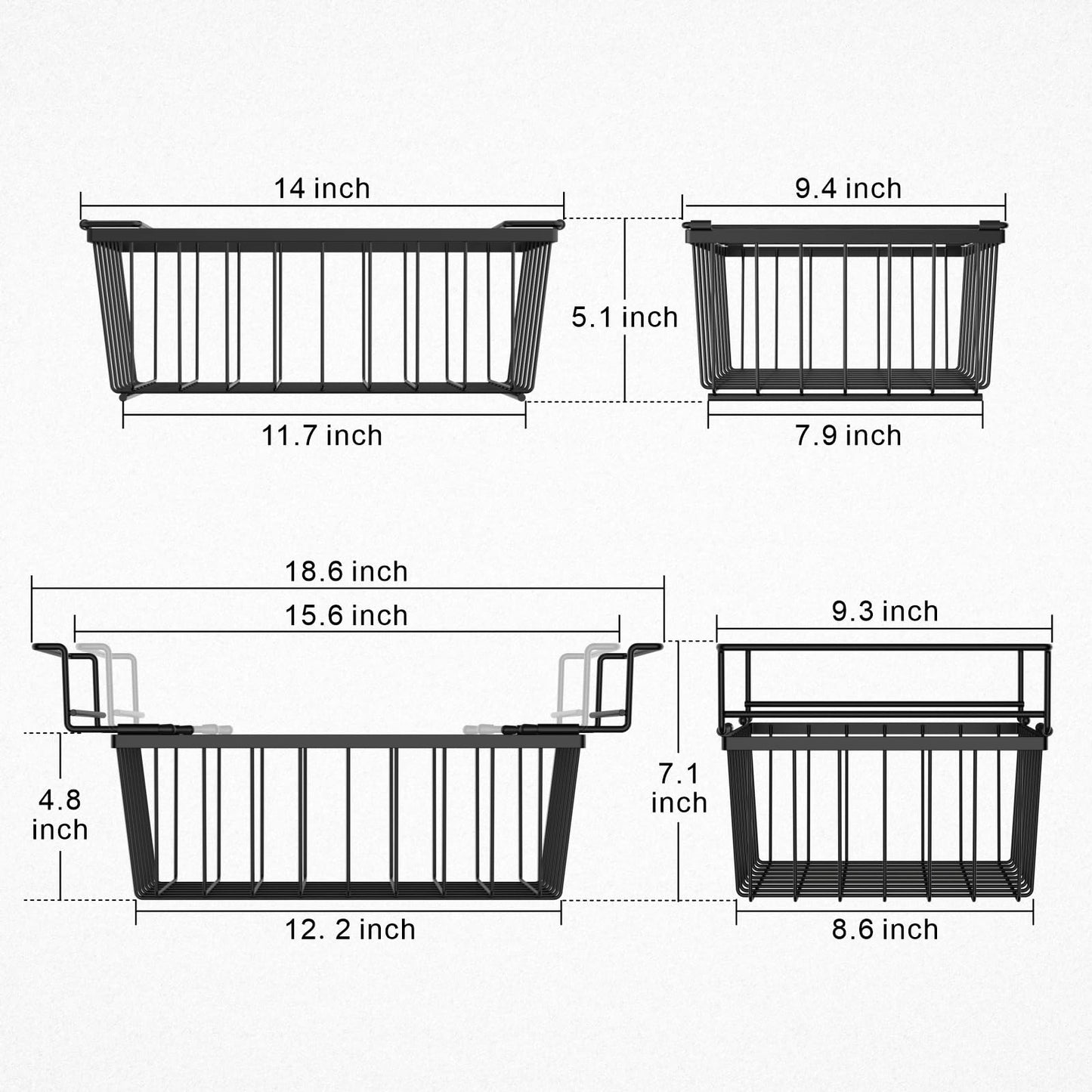 iSPECLE 4 Pack Freezer Organizer Bins - 3 Pack Stackable Chest Freezer Organizer and 1 Pack Hanging Freezer Organizer Bins for 5 Cu.FT Deep Freezer Sort and Get Frozen Food Easily with Handle, Black