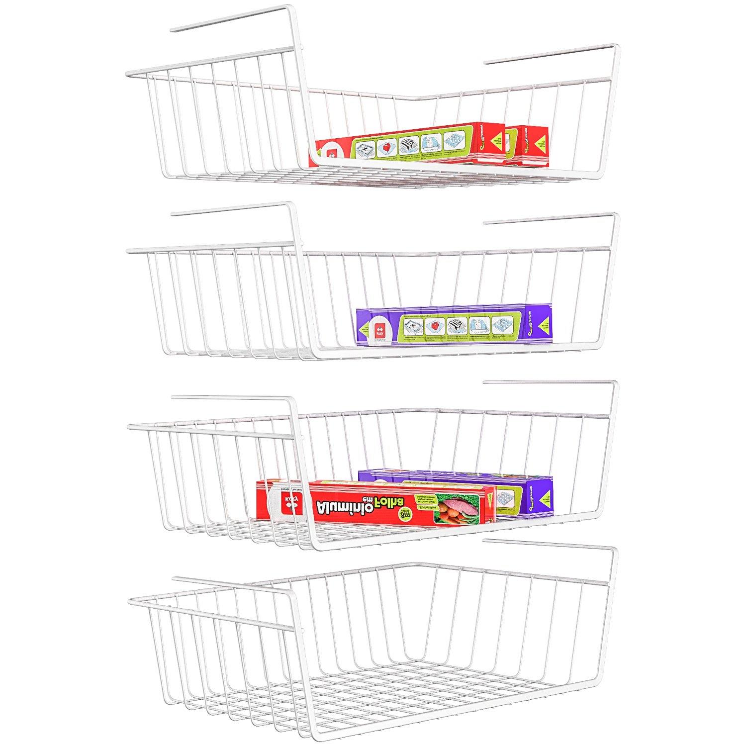 Hanging Under Shelf Storage Basket (4 Pack) - HR024, White