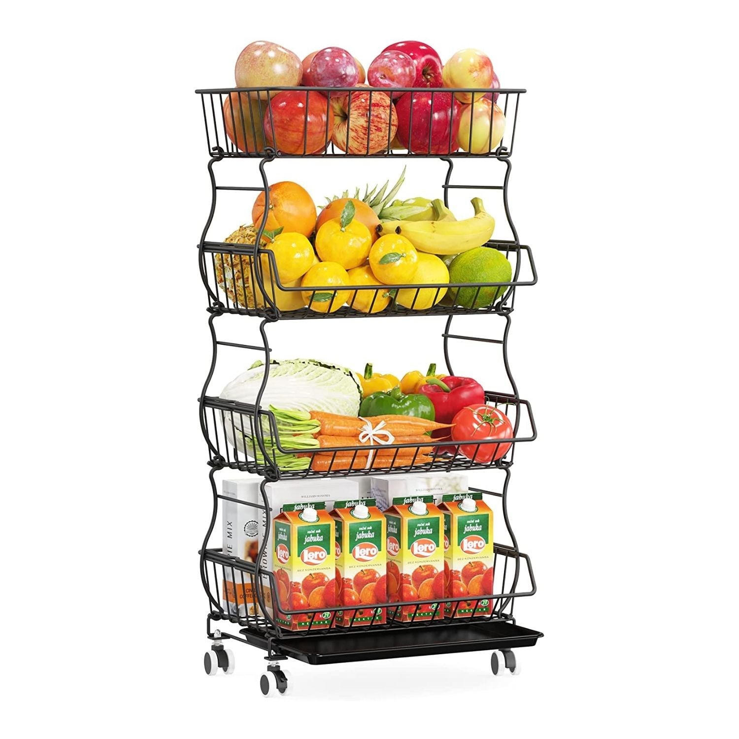 Cesta de frutas y verduras de 4 niveles para cocina, carrito de  almacenamiento apilable de frutas y verduras, cesta organizadora de  verduras, soporte