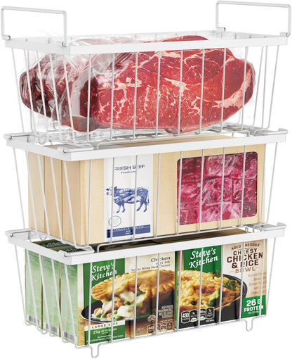 iSPECLE Chest Freezer Organizer Bins - Stackable Freezer Organizer Bins for 5 Cu.FT Freezer , with Handle Add Storage Space