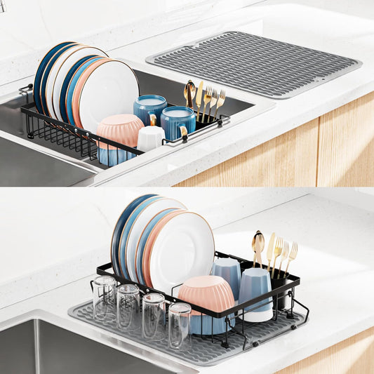 iSPECLE Sink Dish Drying Rack, With Silicone Mat