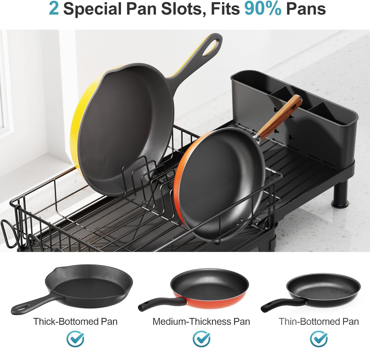 iSPECLE Sink Large Expandable Dish Drying Rack - Rust Resistant Kitchen Dish Drainer with Drainboard & Utensil Holder