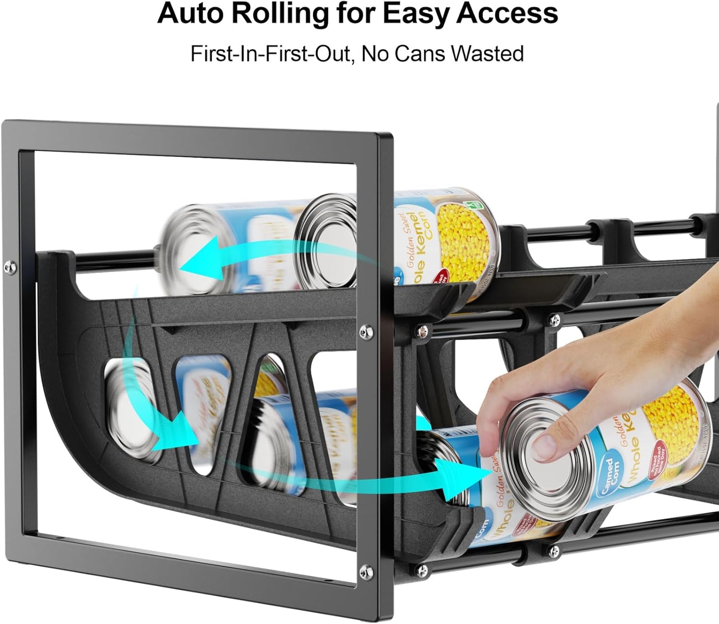 iSPECLE  Can Organizer for Pantry with Adjustable Dividers, Hold 40-60 Cans Auto Rolling, Black