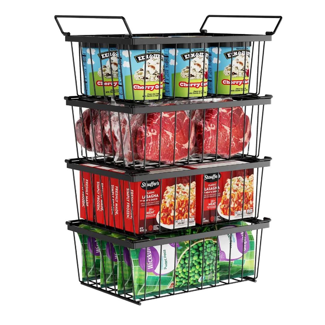 iSPECLE Chest Freezer Organizer Bins - Stackable Freezer Organizer Bins for 5 Cu.FT Freezer , with Handle Add Storage Space