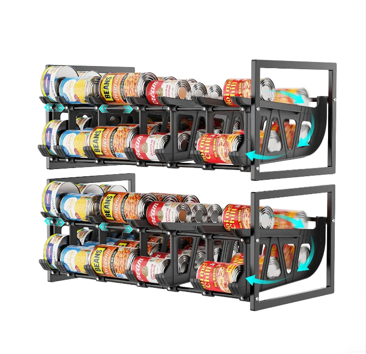 iSPECLE  Can Organizer for Pantry with Adjustable Dividers, Hold 40-60 Cans Auto Rolling, Black