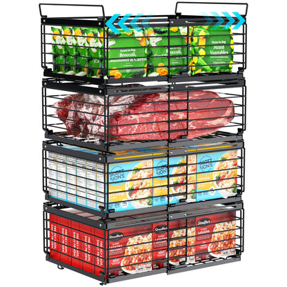 iSPECLE 4 Pack Freezer Organizer Bins for 10 to 20 Cu.Ft Chest Freezer, Adjustable Wire Stackable Storage with Handles, Deep Freeze Organizer for Meat & Vegetables