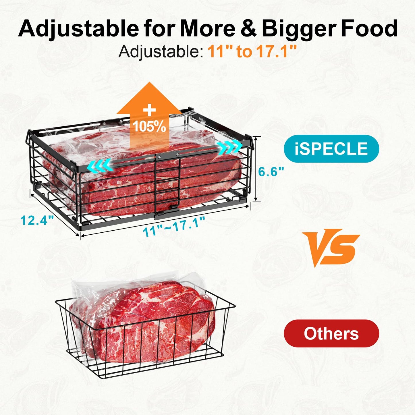 iSPECLE 4 Pack Freezer Organizer Bins for 10 to 20 Cu.Ft Chest Freezer, Adjustable Wire Stackable Storage with Handles, Deep Freeze Organizer for Meat & Vegetables