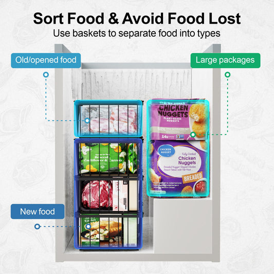 iSPECLE Chest Freezer Organizer Bins - Stackable Freezer Organizer Bins for 5 Cu.FT Freezer , with Handle Add Storage Space