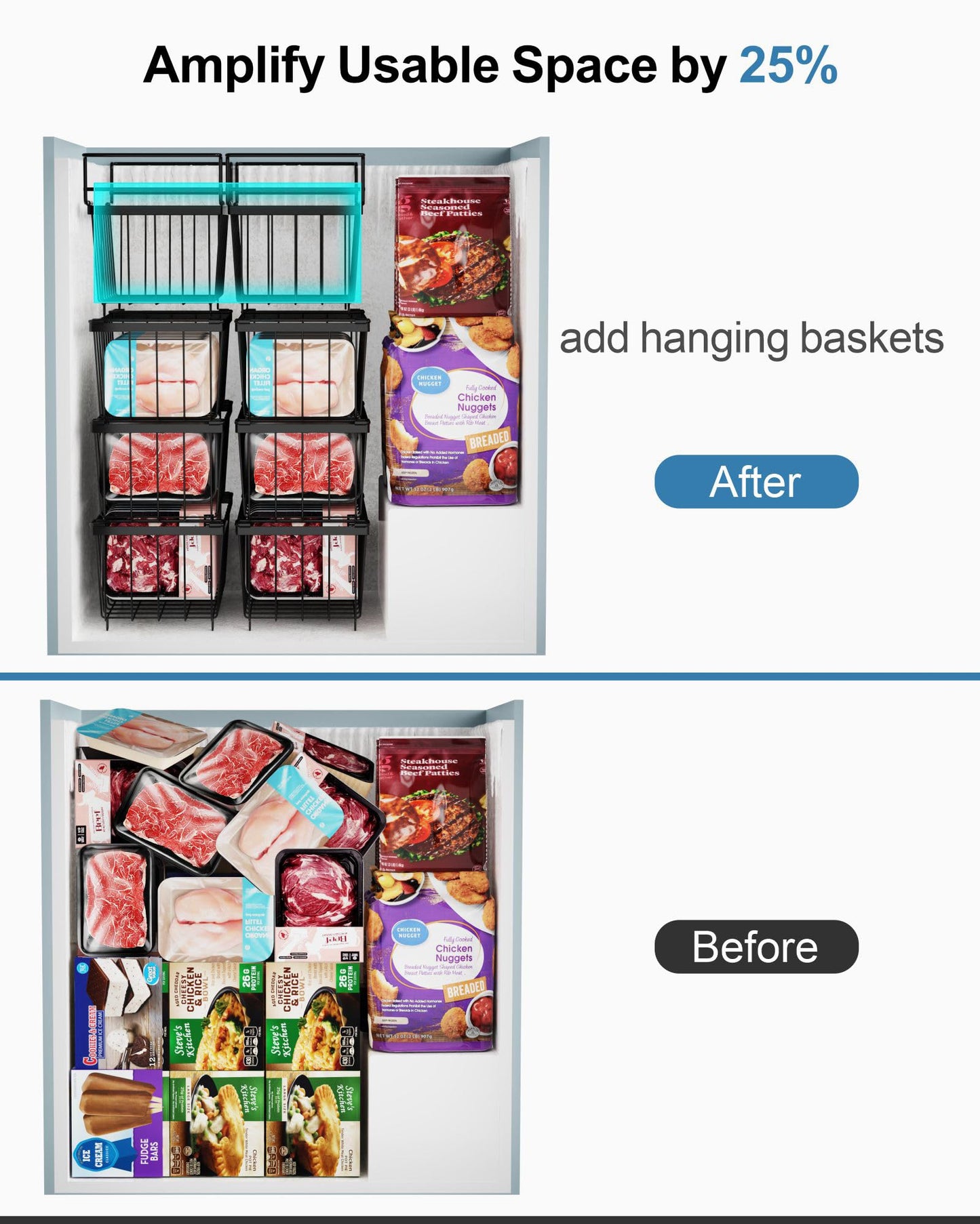 iSPECLE  Stackable and Hanging Freezer Organizer Bins (4 Pack, 5 Pack, 6 Pack)