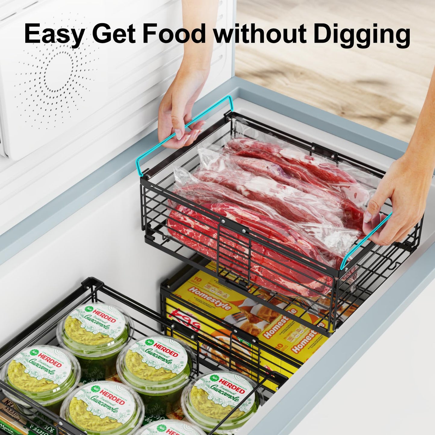 iSPECLE 4 Pack Freezer Organizer Bins for 10 to 20 Cu.Ft Chest Freezer, Adjustable Wire Stackable Storage with Handles, Deep Freeze Organizer for Meat & Vegetables