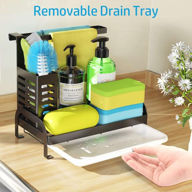 iSPECLE Sink Caddy Sponge Holder, with Removable Drain Tray