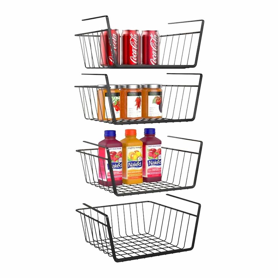 Under Shelf Basket, Veckle 4 Pack Under Shelf Wire Baskets Hanging Baskets Under Shelves Storage Rack for Kitchen Bookshelf Pantry Slide-in Baskets