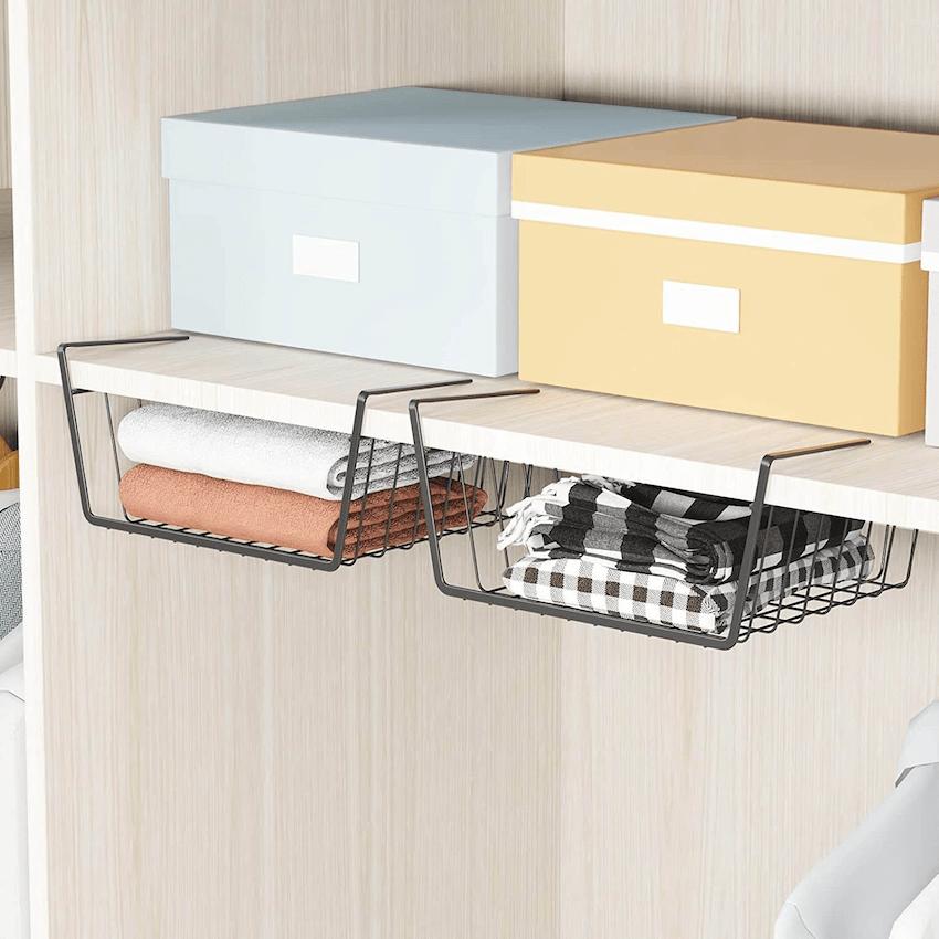 1 Pack Stackable Under Shelf Wire Baskets Pantry Organizer, Under Cabinet  Storage Space Saving Hanging Basket for Kitchen Bookshelf Cupboard, Black