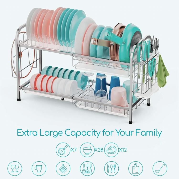 Dish Drying Rack, Expandable (14‘’-20.5‘’) Dish Racks for Kitchen Counter,  Auto