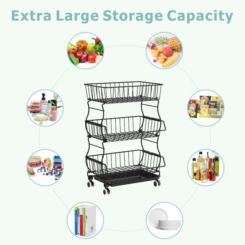 Rolling Stackable Fruit and Vegetable Storage Cart - HT07 - iSPECLE