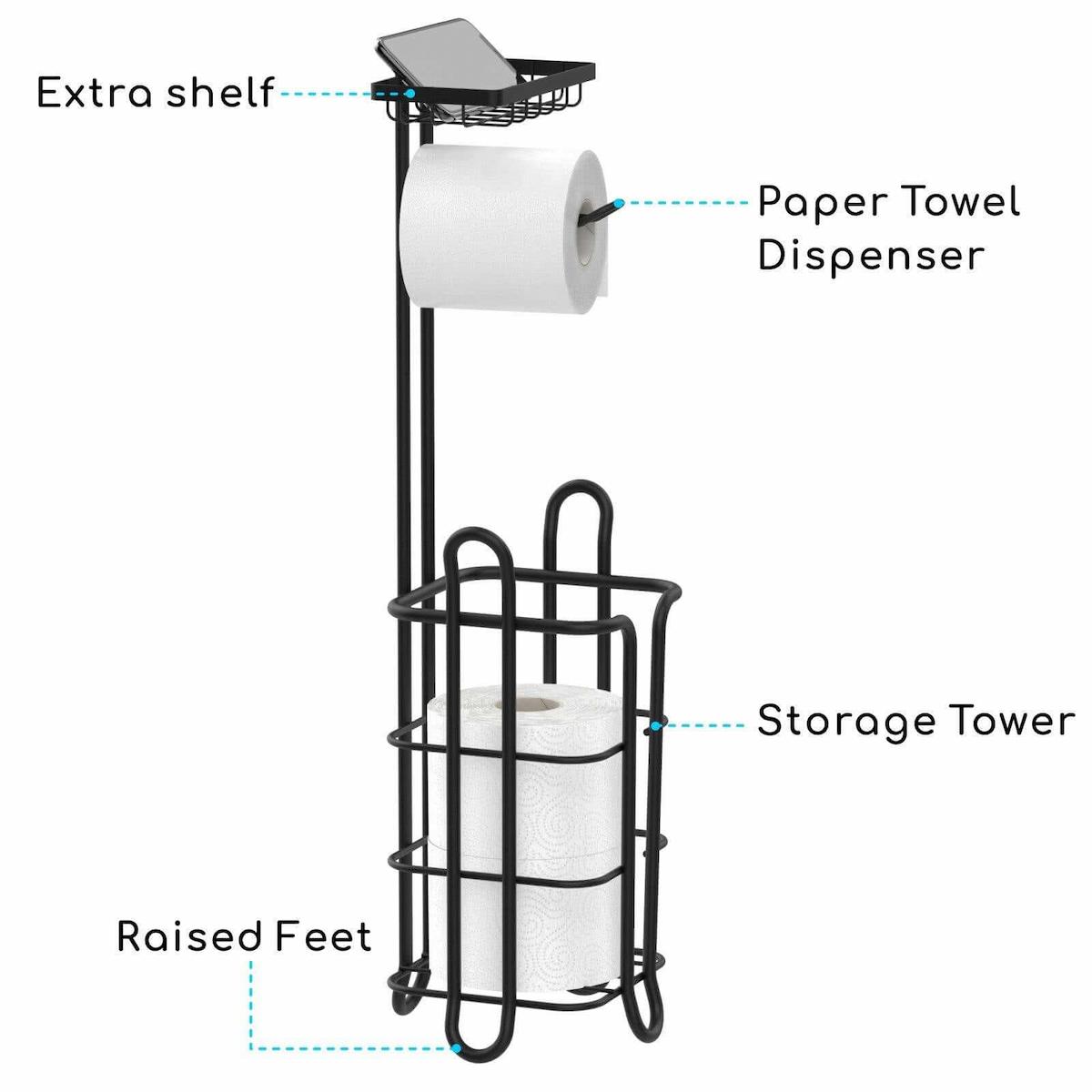 2 Pack Free Standing Toilet Paper Holder Stand, Toilet Tissue Paper Roll  Storage Holder with Shelf and Reserve for Bathroom Storage Holds Wipe,  Mobile